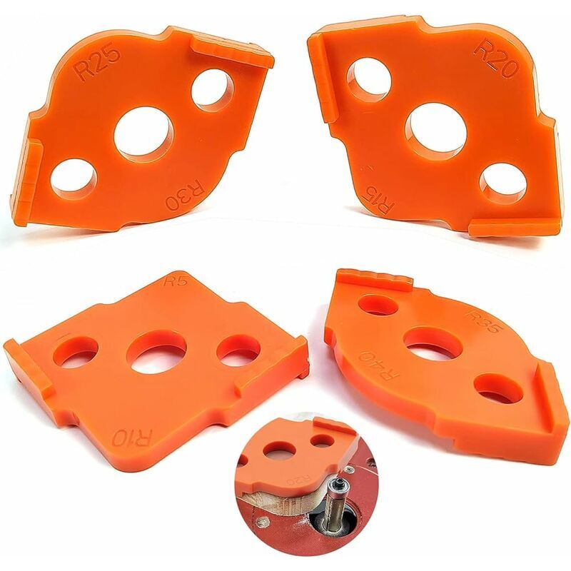 Set Mit 4 Tischfrässchablonen. Schablone Für Hobelarbeiten (r5–r40), Zubehör Für Eckradienfräsen. Halbkreisförmige Fräsführung (orange).
