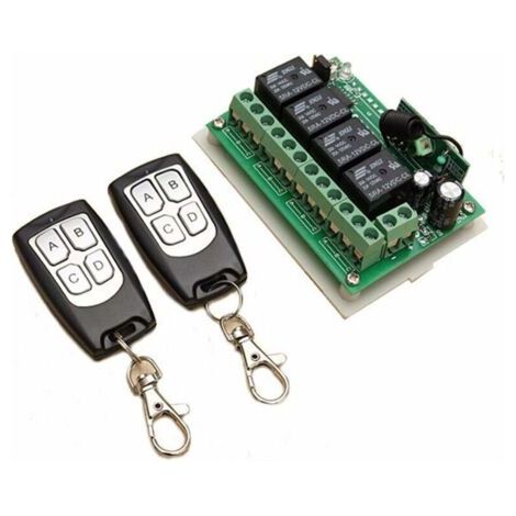 Télécommande Rf 433mhz Dc 12v 4ch Interrupteur À Relais Avec 2 Émetteurs + 1 Récepteur Pour Porte De Garage Portail Alarmes Sécurité