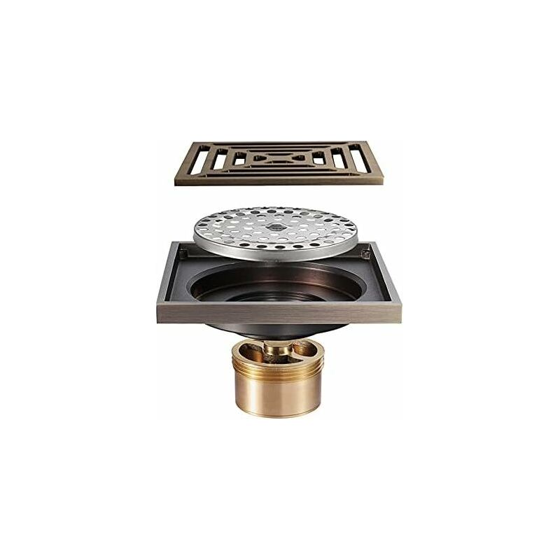 Quadratischer Duschablauf, 4 Zoll, Antikbronze, Mit Geruchsneutralisator Und Abnehmbarem Deckelrost, Badezimmer-duschablauf
