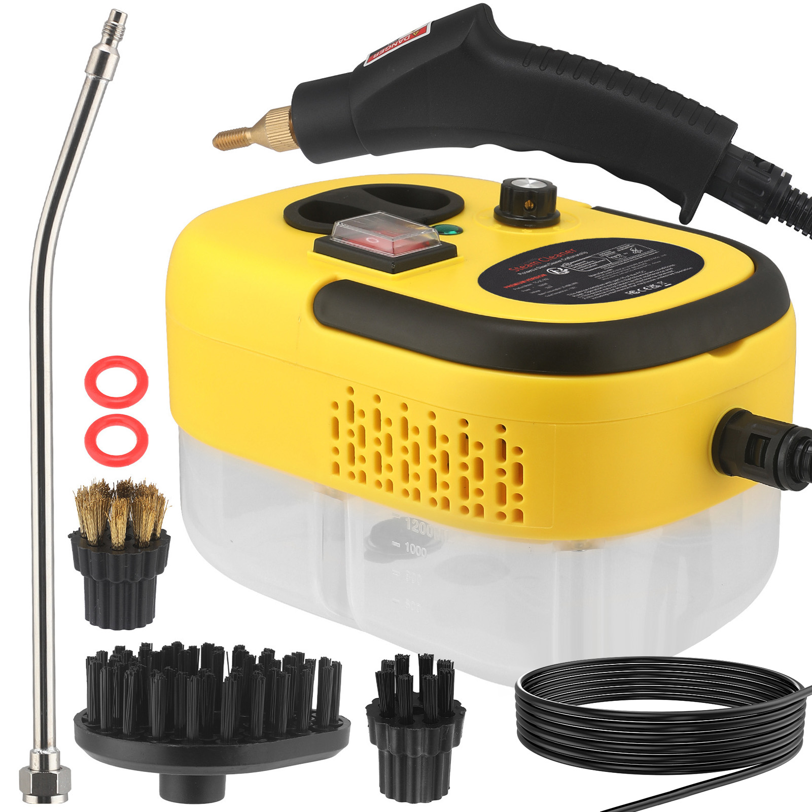 [dampfreiniger Mit Druckfunktion] [powerjet] [steam1500] [kompakt Und Multifunktional] - 1500 W, 105 °c, 1200 Cm³ Tank, 4-teiliges Set, 6 Stufen, Ergonomischer Griff, Rutschfest, Farben (gelb/rot/weiß
