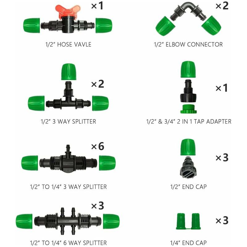 Tropfbewässerungsschlauch-anschlüsse, 21-teiliges Set, Verschiedene 1/2" (13–16 Mm) Bewässerungsschlauch-anschlüsse, Bewässerungsschlauch-anschlüsse Für Garten- Und Landwirtschaftsbewässerungssysteme