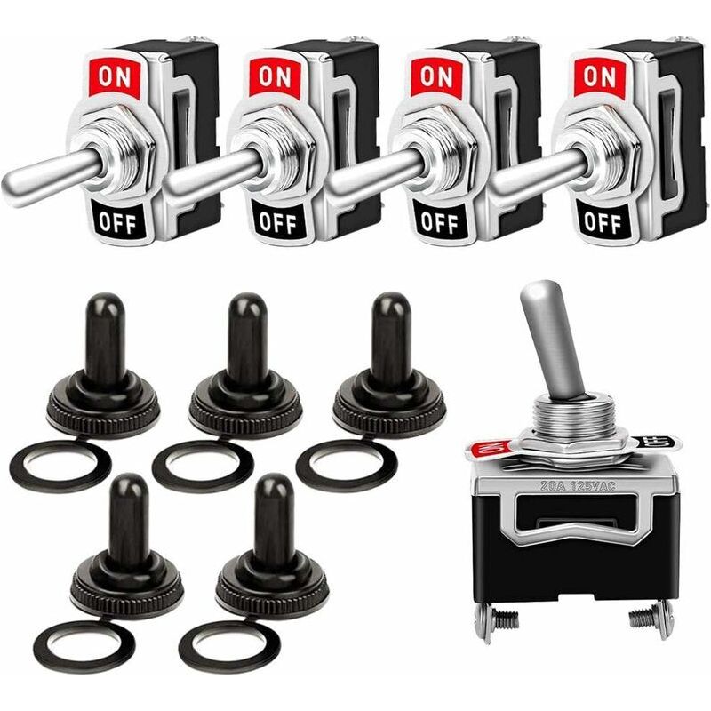 Professioneller 5-teiliger Kfz-hebelschalter Mit Wasserdichter Kappe, Ein/aus-2-positionen-2-pin-spst-metall-wippschalter, Für Boot, Auto, Lkw – 20 A 125 V Ac / 15 A 250 V Ac