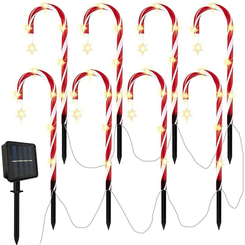 Set Mit 8 Solarbetriebenen Weihnachtslichtern In Zuckerstangenform, Led-solar-lichterkette Für Weihnachten, Solar-led-wegebeleuchtung, Weihnachtsdekoration, Zuckerstangenstern