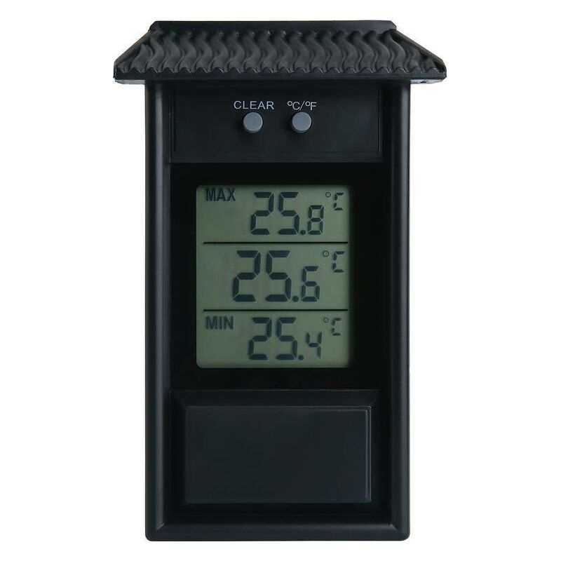 Digitales Gartenthermometer Von Hut – Mini-/maximalthermometer – Einfache Befestigung – Sofortige Messung – Speicher Für Minimal- Und Maximalwerte – Für Garten Und Gewächshaus – 13 X 8 Cm – Schwarz