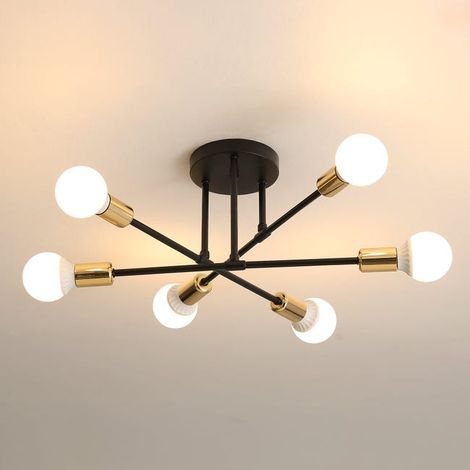 Plafonnier Salon Industriel,luminaire Salon,lustre Vintage Industriel À 6 Lumières Avec Douilles E27 Pour,idéal Pour Salon, Chambre Et Cuisine