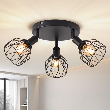 Plafonnier De Cuisine, Applique Murale Noire Style Industriel - Spot Orientable, Suspension En Cage Métallique Avec Douille E14