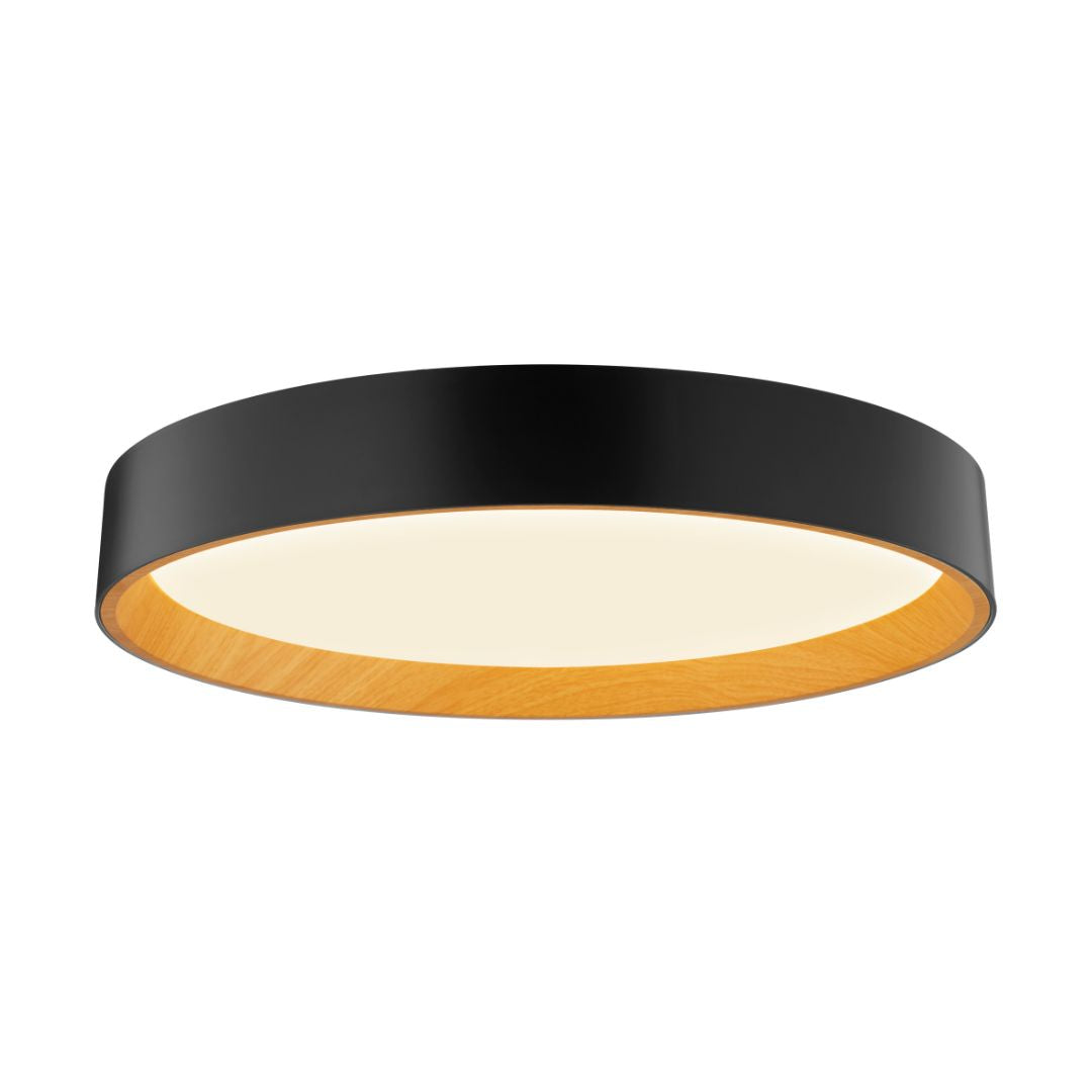Dimmbare Led-deckenleuchte 60w 3600 Lm Mit Fernbedienung Runde E27-fassung Holz Und Schwarz