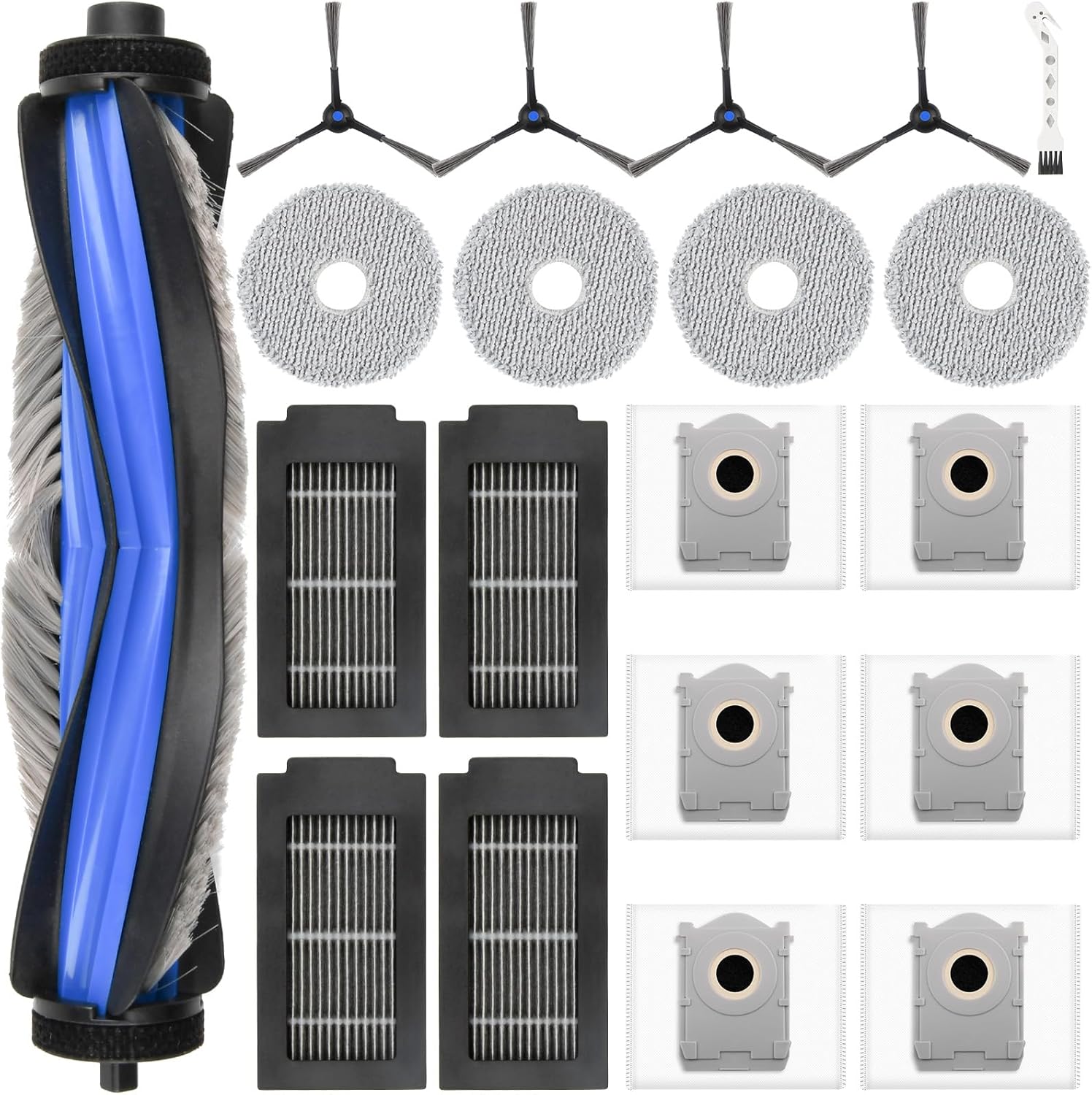 20 Pièces D'Accessoires Pour Aspirateur Robot Ecovacs Deebot T50 Omni / T50 Pro Omni : 1 Brosse Principale, 6 Sacs À Poussière, 4 Serpillères, 4 Filtres, 4 Brosses Latérales, 1 Brosse De Nettoyage.