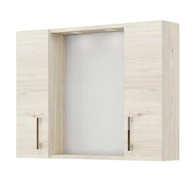 Spiegelschrank Mit 2 Türen Und 2 Led 77x17x60 Cm In Rovere Ghiaccio