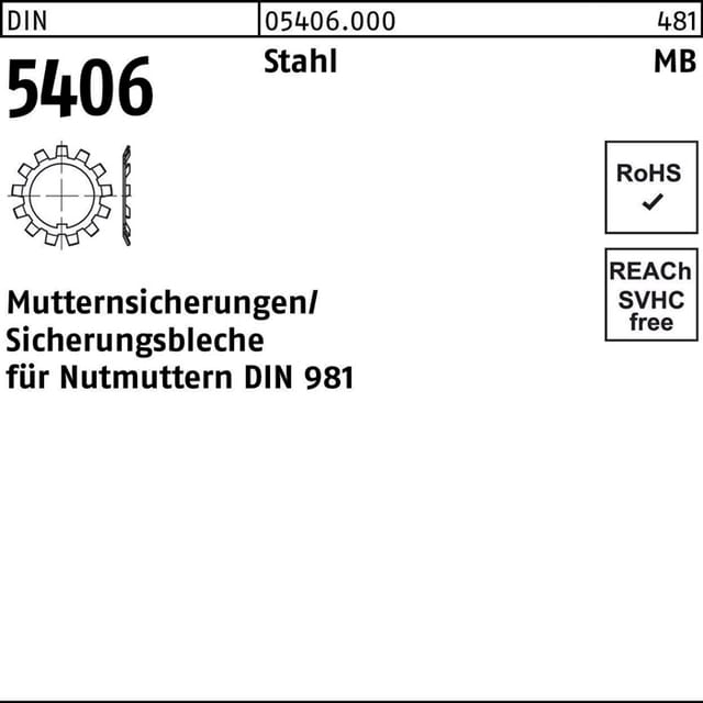 Sicherungsbleche für Nutmuttern DIN 981, DIN 5406 Stahl blank MB 3 M17x1