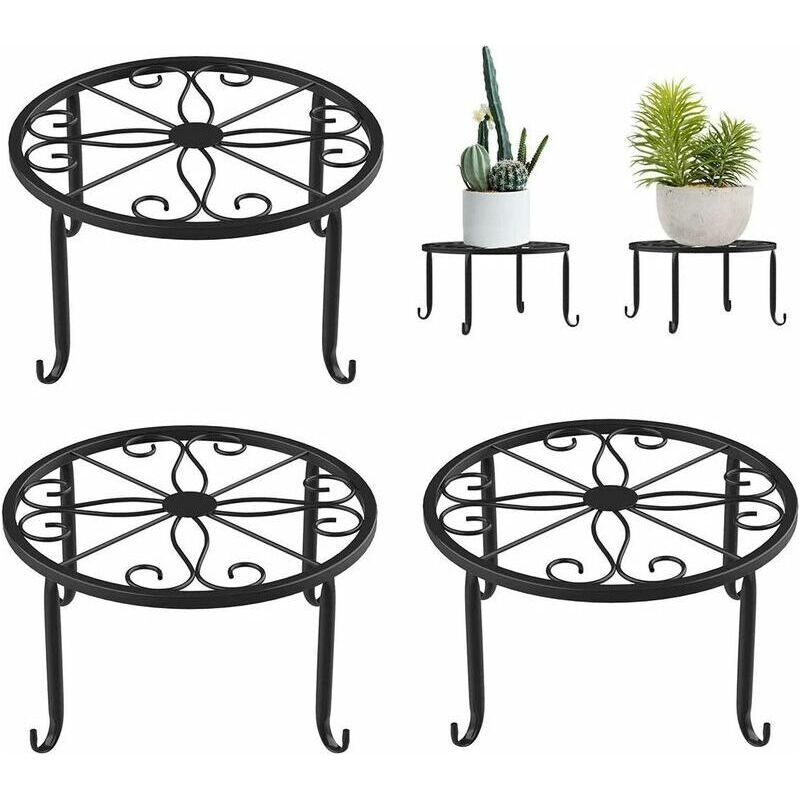 Boloshine Blumenhocker-pflanzenständer, 3-teiliges Set Aus Schwarzem Metall Mit Rundem, Schmiedeeisernem Pflanztopfsockel Für Drinnen, Balkon, Garten Und Draußen