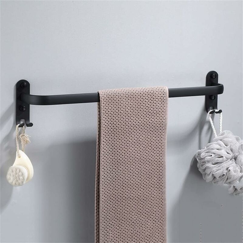 Wandmontierter Handtuchhalter, Badezimmer-handtuchhalter, Einsträngiger Schwarzer Aluminium-handtuchhalter, Mattschwarzer Handtuchhalter Mit Aufkleber (größe: 40 Cm)