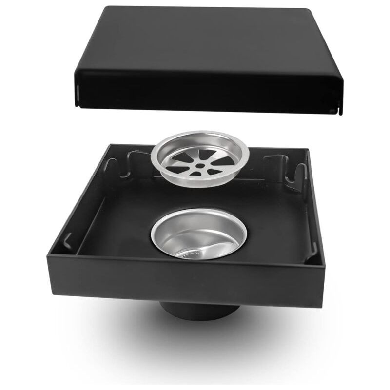 Bodenablauf 10 X 10 Cm, Schwarze Edelstahl-duschrinne, Quadratischer Bodenablauf, Verdecktes Design, 40 Mm Abflussrohrdurchmesser, Insekten- Und Geruchsabweisend, Für...