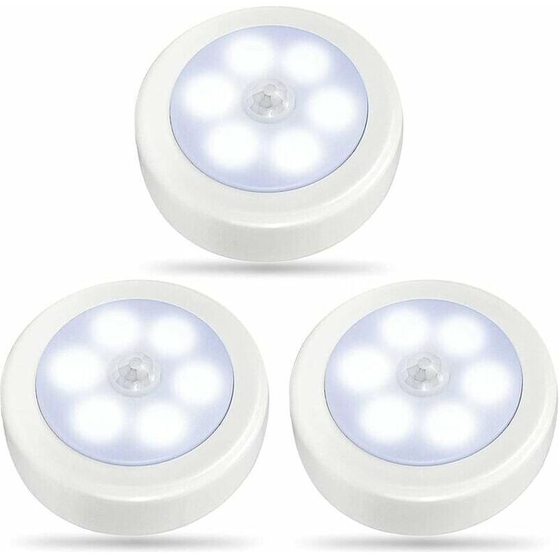 Set Mit 3 Bewegungsaktivierten Led-schrankleuchten Für Den Innenbereich, Batteriebetriebenes Nachtlicht, Kabellose Wandleuchte Für Treppen, Stufen, Flur, Garage, Eingang (kaltweiß)