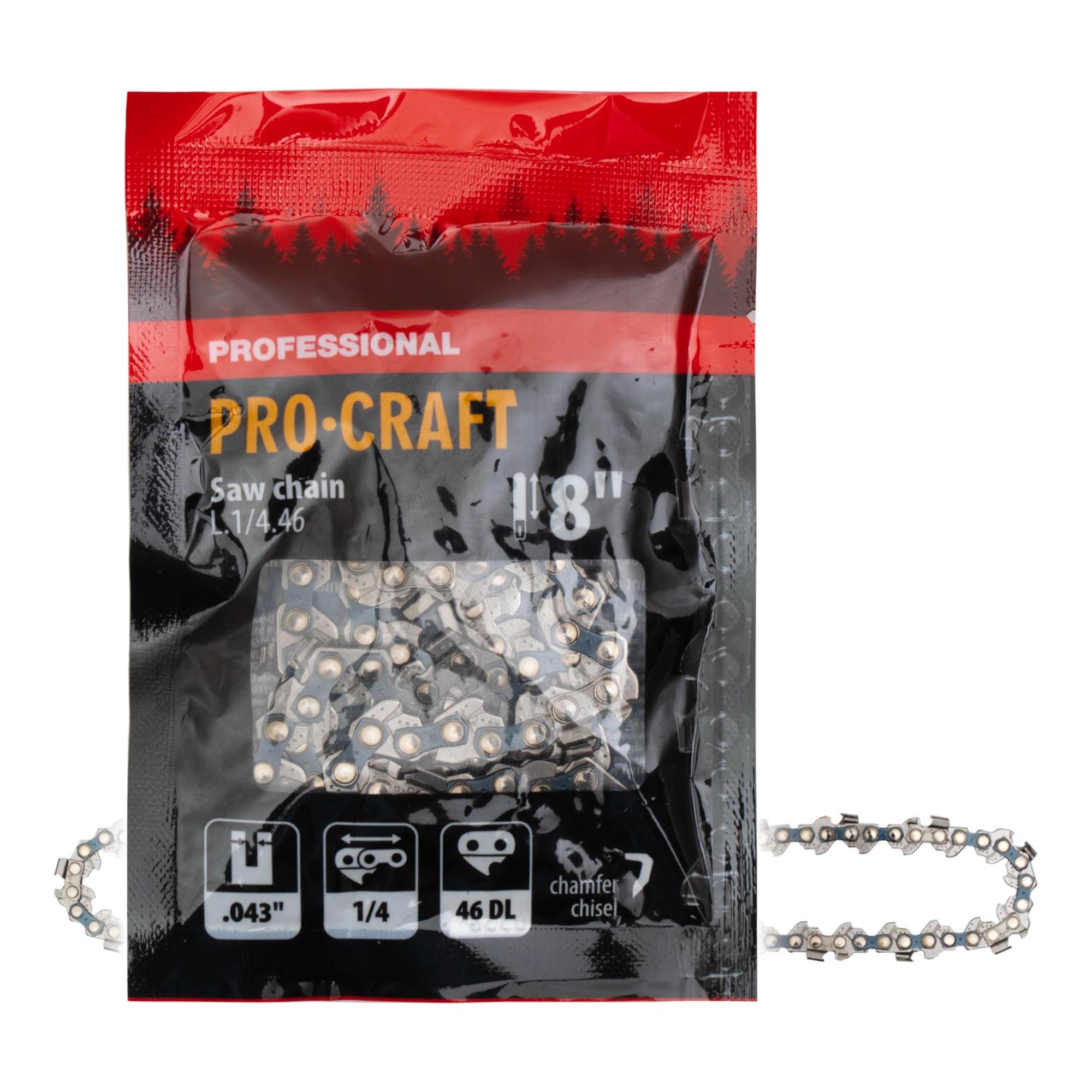 Procraft L.1/4.46 Sägekette 8” (200 Mm) 1/4” 1,1 Mm 46 Tg - Für Kettensäge