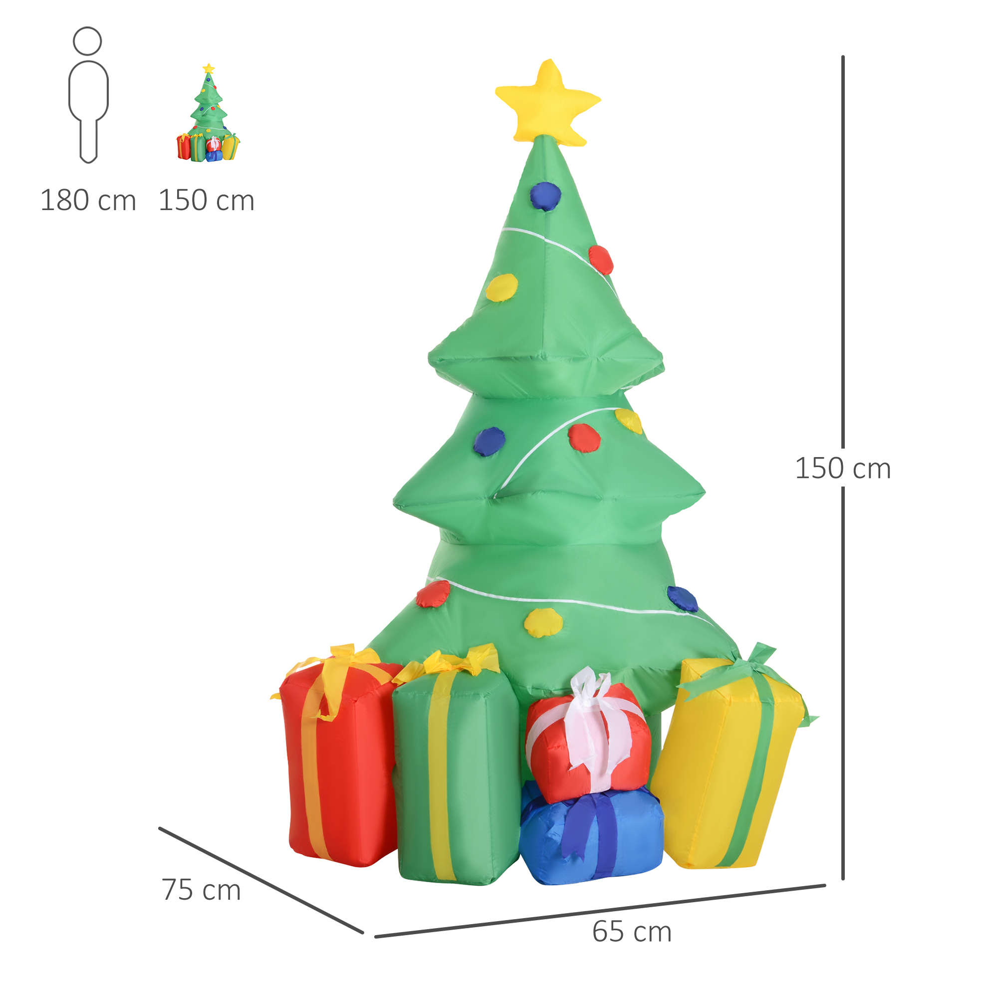 Aufblasbarer Weihnachtsbaum Von Homcom Mit Led-beleuchtung, Inklusive Pumpe, 65 X 75 X 150 Cm, Grün