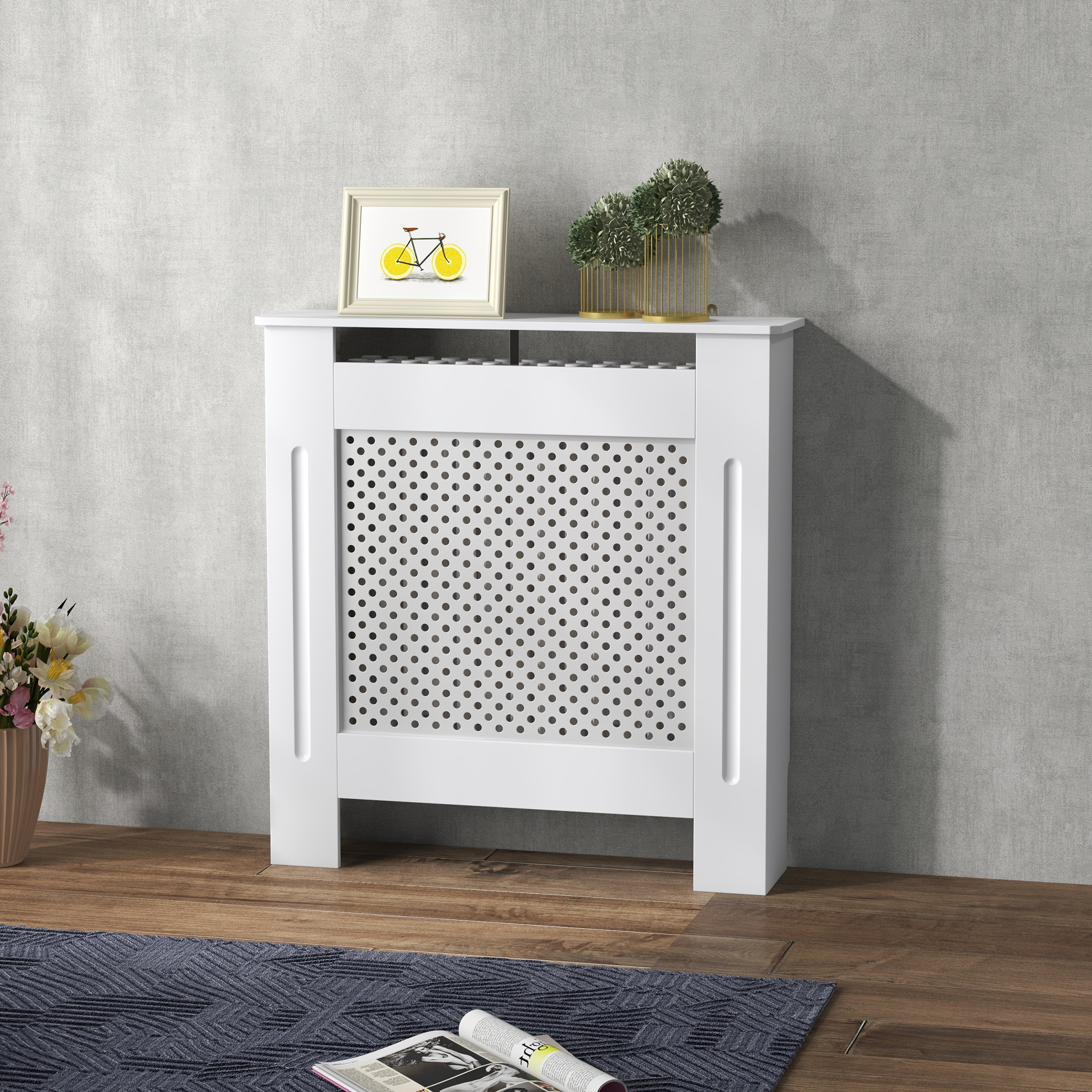 Homcom Heizkörperverkleidung, 78 X 19 X 82 Cm, Moderne Heizkörperverkleidung Aus Mdf Mit Ablagefläche Und Lamellen, Für Wohnzimmer, Schlafzimmer, Flur, Weiß