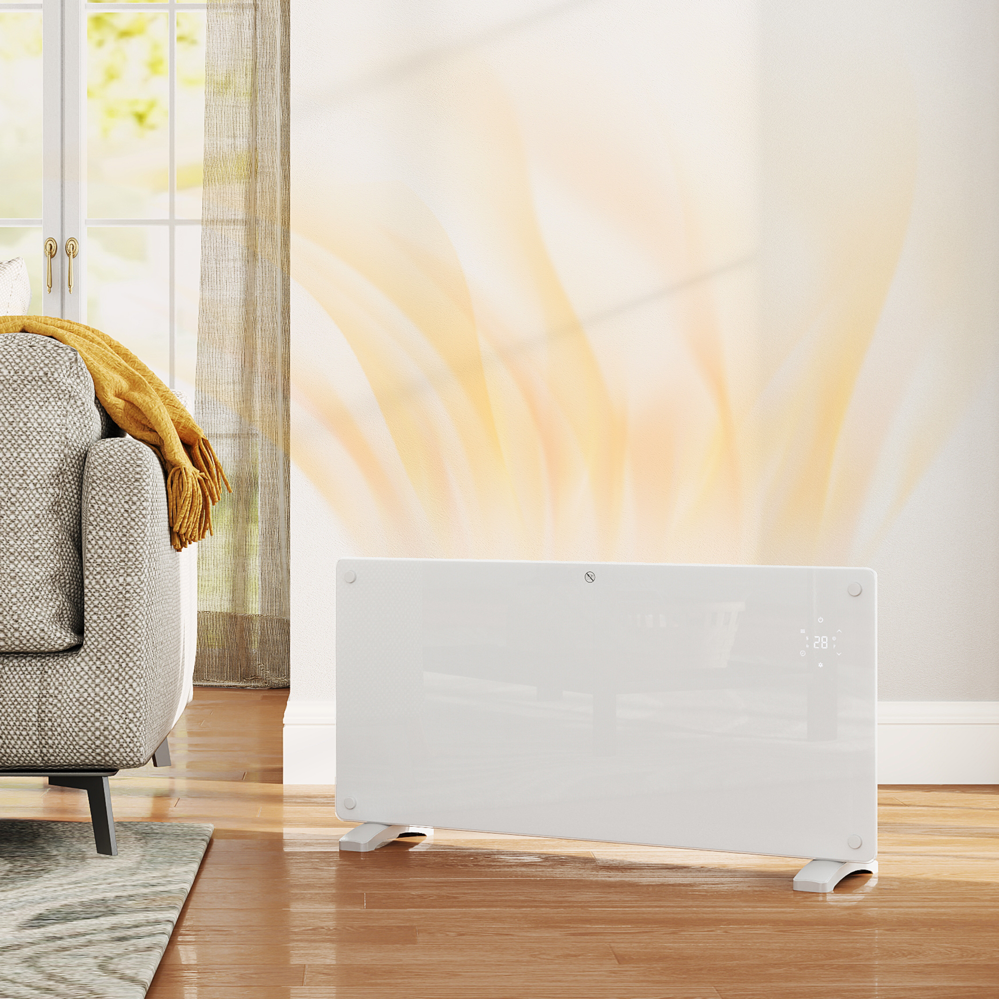 Energiesparender Elektrischer Heizkörper, 2000 W, Leiser Wand- Und Standkonvektor, Elektrischer Heizkörper Mit Thermostat, 24-stunden-/wochentimer, Led-anzeige Und Fernbedienung, Weiß