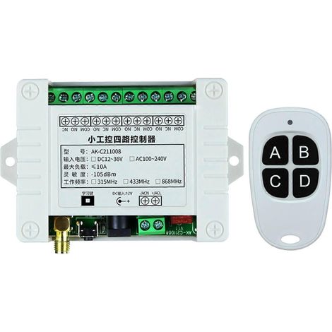 Interrupteur Sans Fil 4 Canaux 433 Mhz, Télécommande Dc 12v, Blanc, Pour Système De Contrôle À Distance