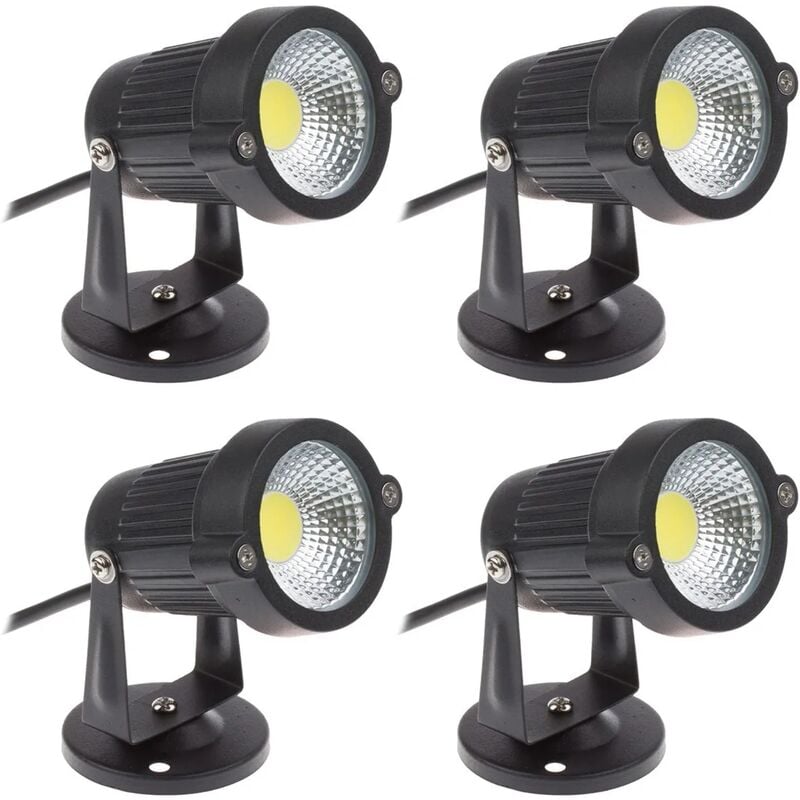4er Set Cob Led Strahler 5w 220v Verstellbar Gartenstrahler Außenbeleuchtung Garten Terrasse (kaltweiß)
