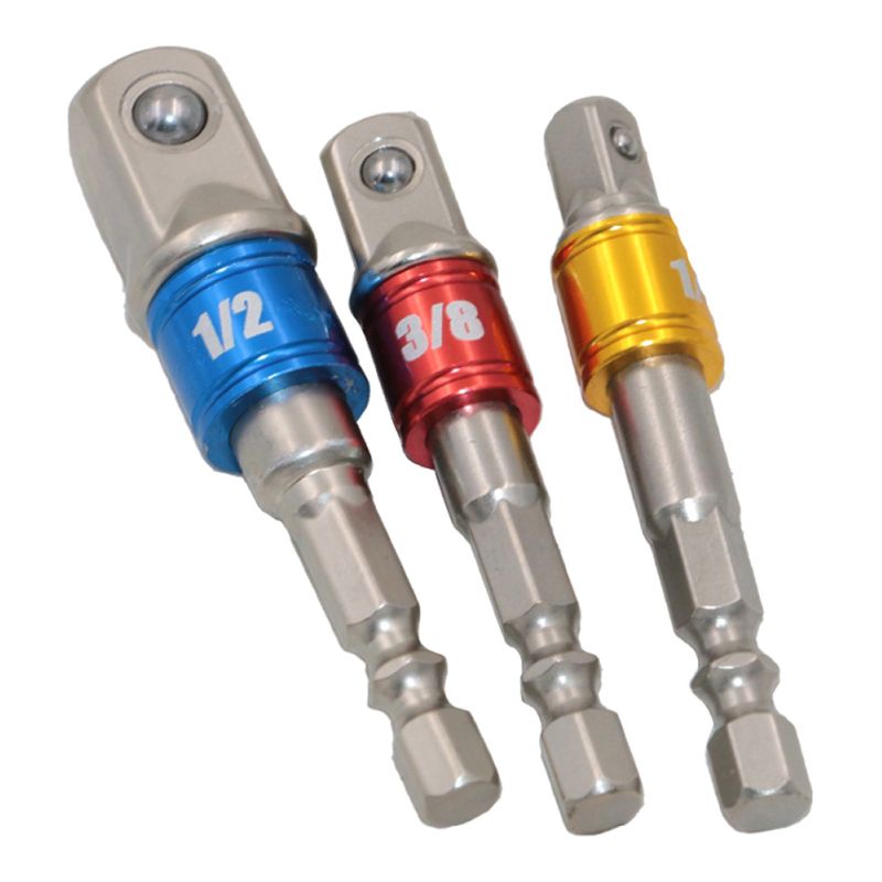 Set Mit 3 Vierkantantriebsadaptern 1/4", 3/8", 1/2", Chrom-vanadium-stahl, Für Bohrschrauber, 6,4-mm-bohrfutter