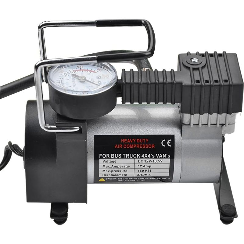 Tragbarer 12-v-reifenfüller Mit Integriertem Manometer, Auto-luftkompressor, 275 Cm Kabel, 27 L/min, 150 Psi