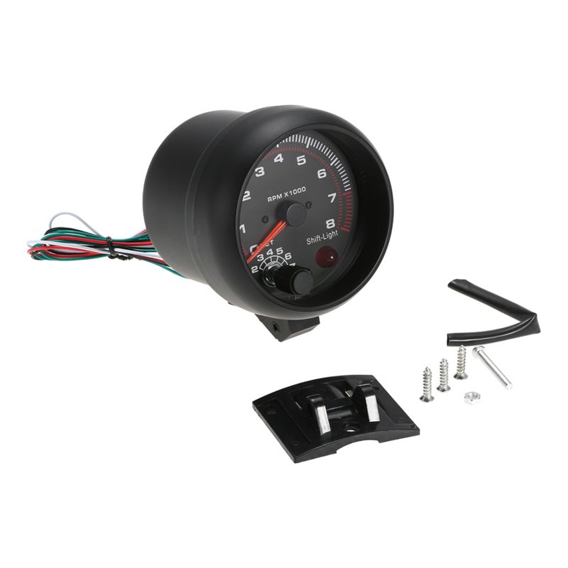 Universeller Schwarzer 3,75"-drehzahlmesser Für Autos, Weiße Ganganzeige, 0–8000 U/min