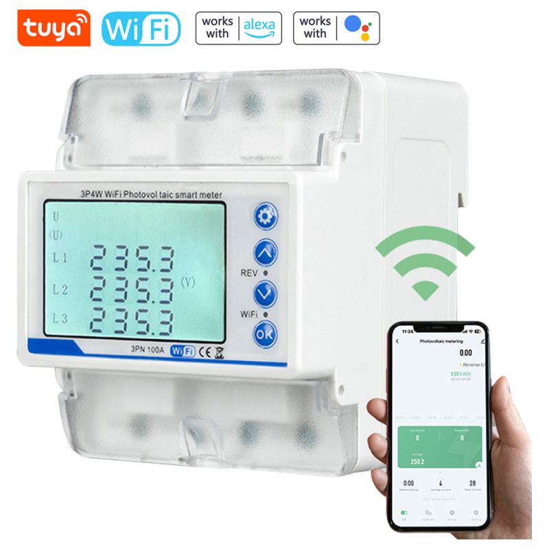 Tuya Wifi 3p4w Photovoltaik-zähler – Dreiphasen-wiedereinschaltschalter – Schutz Vor Überlast, Überspannung, Unterspannung Und Phasenausfall – Lcd-display