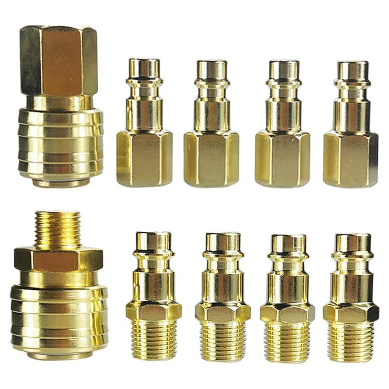 Set Mit 10 Pneumatischen Messingverschraubungen Und -enden: Schnellkupplung (weiblich) Mit 1/4'' Bsp Innen-/außengewinde, Verschraubung (männlich) Mit 1/4'' Bsp Innen-/außengewinde, 8 Mm Schlauch.