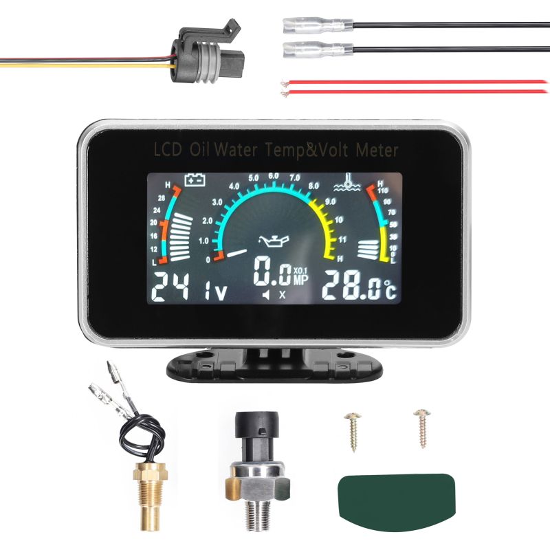 Digitales 3-in-1-instrument Für Pkw, Lkw, Suvs Und Wohnmobile: Öldruck, Spannung Und Wassertemperatur. Universelles 9–36-v-instrument. Kompatibel Mit: Lcd-bildschirm, Öldruck- Und Spannungsanzeige.