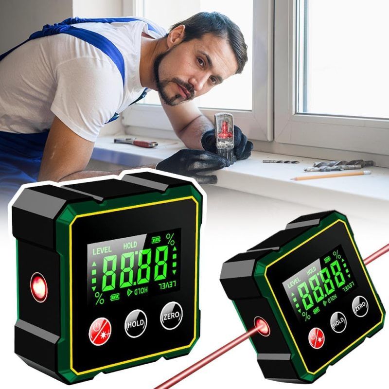 Digitaler Magnetischer Winkelmesser – Elektronische Laser-wasserwaage – Wiederaufladbarer 2000-mah-akku – 4-seitiger Magnet – Lcd-display – Für Holzbearbeitung, Bauwesen Und Heimwerkerarbeiten