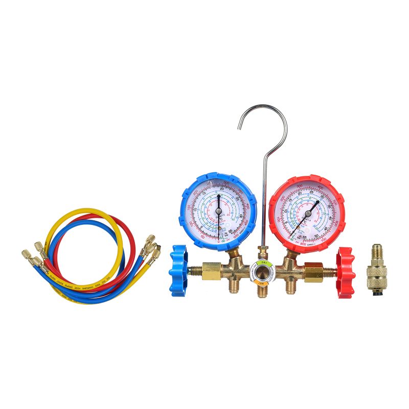 Irovami Klimaanlagen-manometer-set – Für R134a/r32/r22/r410a, 3-wege-set Mit 3 Schläuchen, Inklusive Adapter – Ideal Für Heizung, Lüftung, Klima Und Wartung