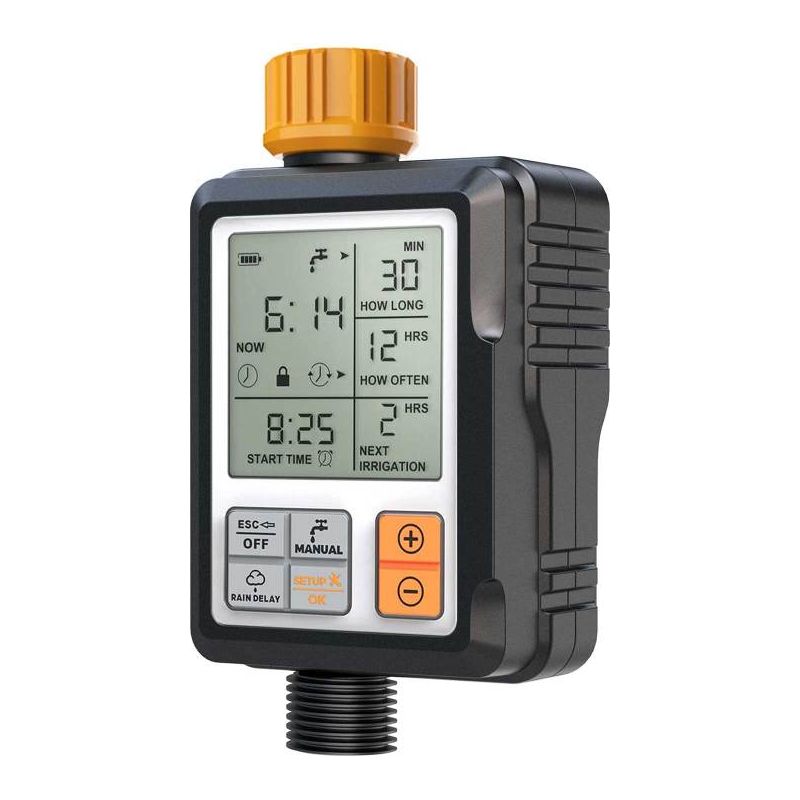 Automatischer Gartenbewässerungstimer Mit Schlauchtimer, Kindersicherung, Ip65-wasserschutzklasse Und Großem Lcd-bildschirm.