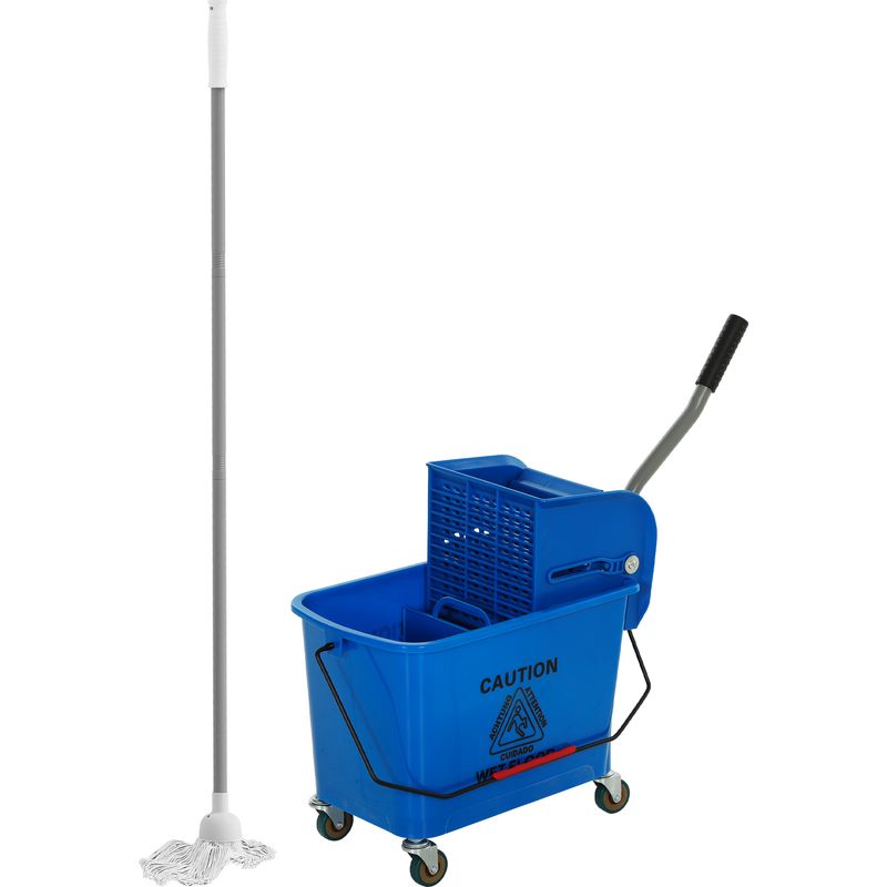 Blauer 20-liter-mülleimer Mit Auswringer, Trennwand Und Rollen Für Die Haushaltsreinigung, 45 X 26,5 X 70 Cm