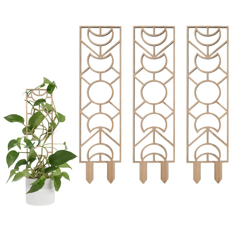 Set Mit 3 Pflanzenstützen Aus Holz, 30 Cm, Für Kletterpflanzen – Geometrisches Monddesign, Wasserfest