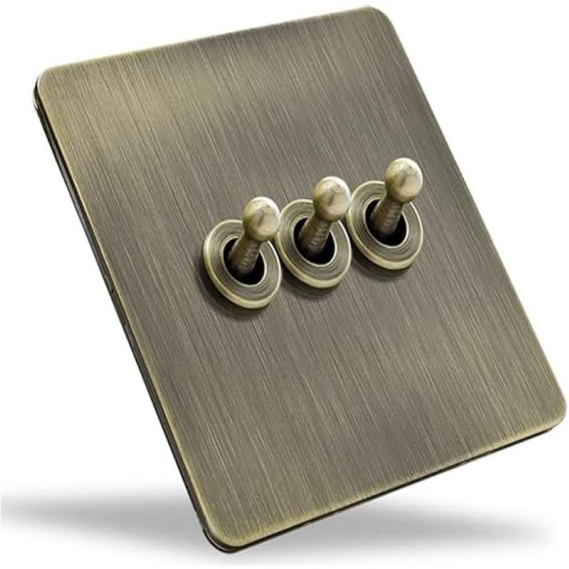 Retro-hebelschalter In Gebürsteter Bronze, Edelstahlblende, Drehmechanismus, Für Die Hausrenovierung, Typ 86