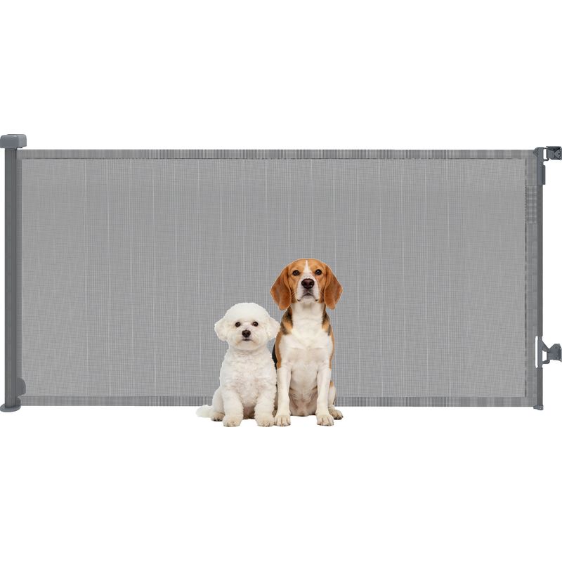 Einziehbares Sicherheitsgitter Für Hunde, Ausziehbar Bis Zu 180 Cm Breit Für Treppen Und Türen, Farbe: Grau.