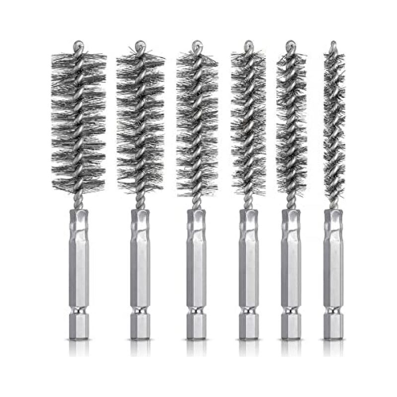 Irovami Edelstahl-reinigungsbürsten, 6er-set – 8/10/12/15/17/19 Mm, Mit Griff – Ideal Für Bohrungen, Rohre, Zylinder Und Mechanische Arbeiten