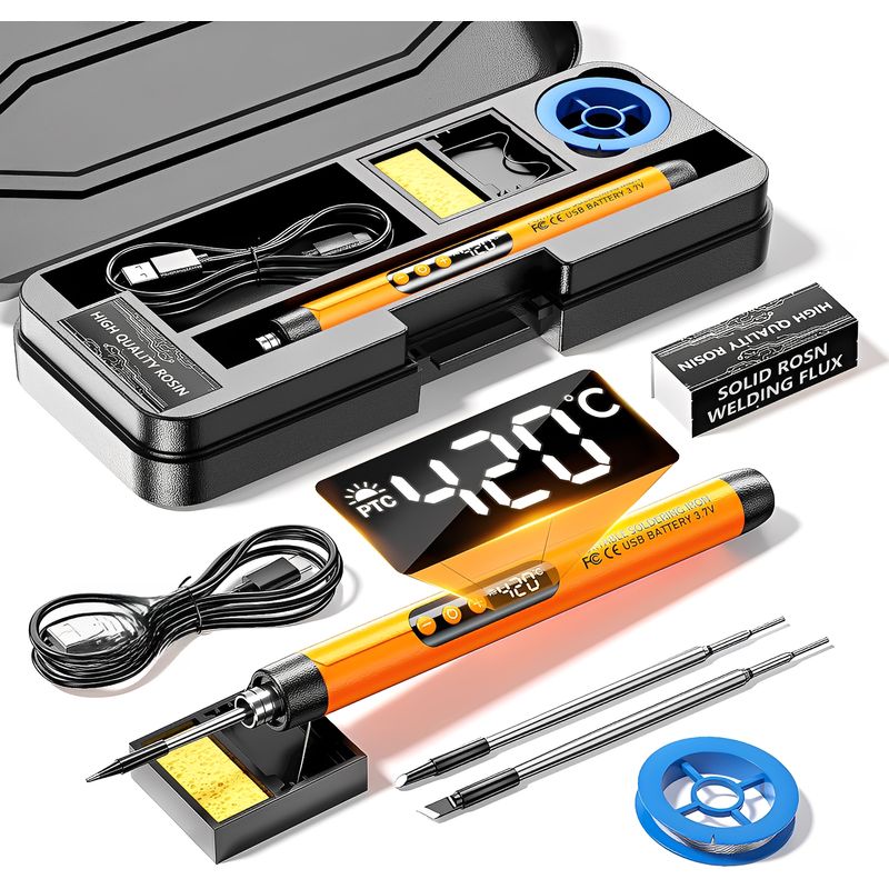 Wiederaufladbares, Kabelloses Usb-lötkolben-set, Digitalanzeige, Einstellbare Temperatur, 1000-mah-akku, Tragbares Lötwerkzeug, Heizfunktion
