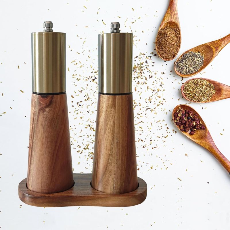 Pfeffermühlen-set Mit Holzsockel, Verstellbare Pfeffermühle, Perfekt Für Den Küchengebrauch