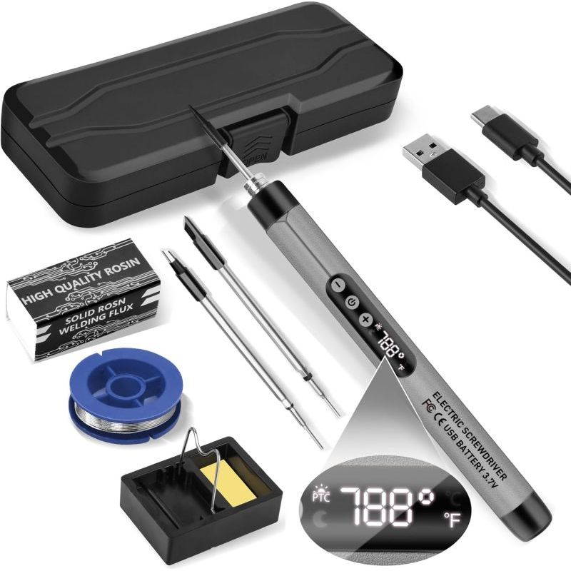 Irovami 5v 8w Usb-akku-lötkolben – 2000mah Akku, 3 Lötspitzen, Temperaturregelung 200-450°c – Ideal Für Elektronikreparaturen, Heimwerkerprojekte Und Fehlersuche