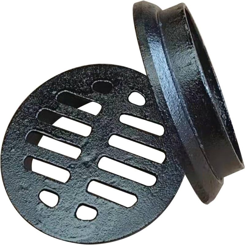 Runder Bodenablauf Aus Gusseisen, Rasenablaufabdeckung Für Den Außenbereich, Verstopfungsfreier Schwarzer Ablaufrost Für Balkone, Dächer Und Gärten (11 Cm/4 Zoll)
