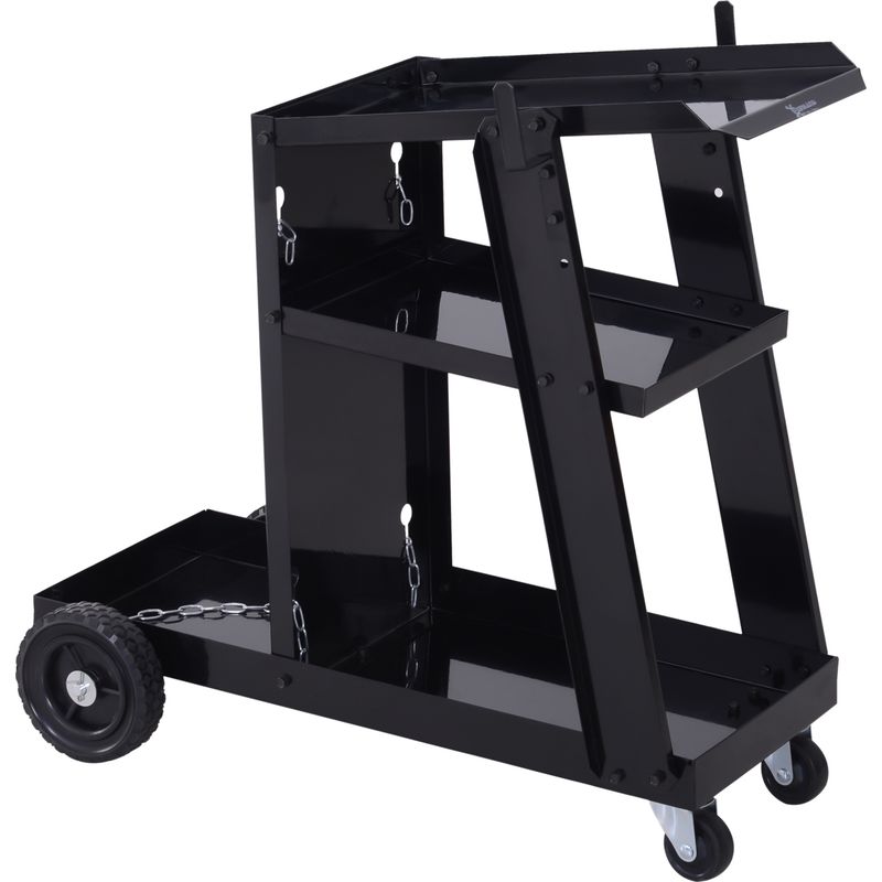 Schweißwagen Mit 3 Ablagen, 71 X 39 X 70 Cm – 50 Kg Tragkraft, Gummiräder, Sicherheitsketten