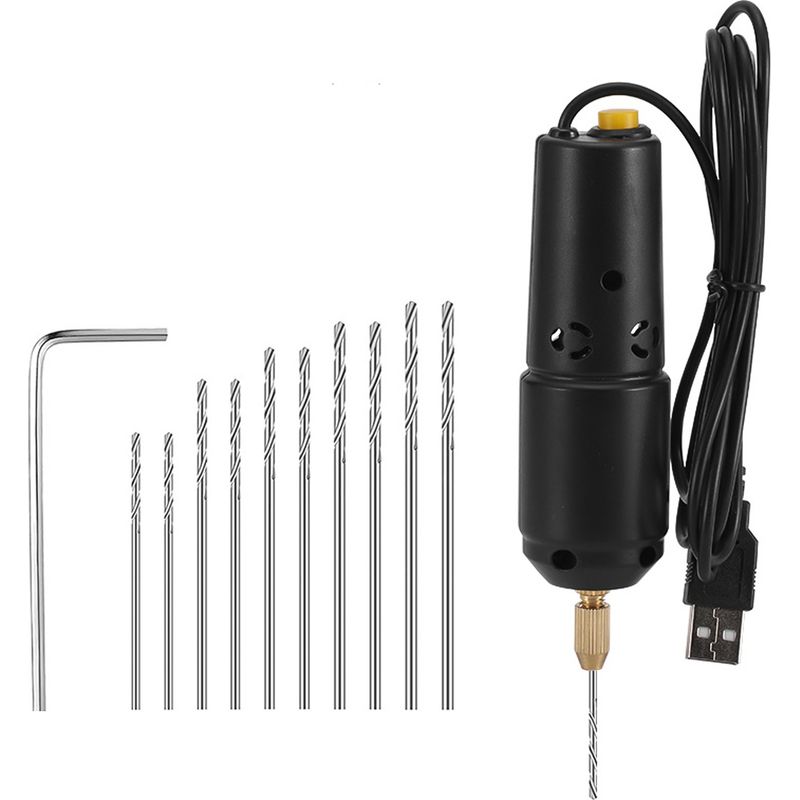 Mini-elektrobohrmaschine Für Harz Mit 10 Bohrern Für Schmuckherstellung, Aluminium- Und Holzobjekte, Schlüsselanhängerherstellung, Formen (schwarz).