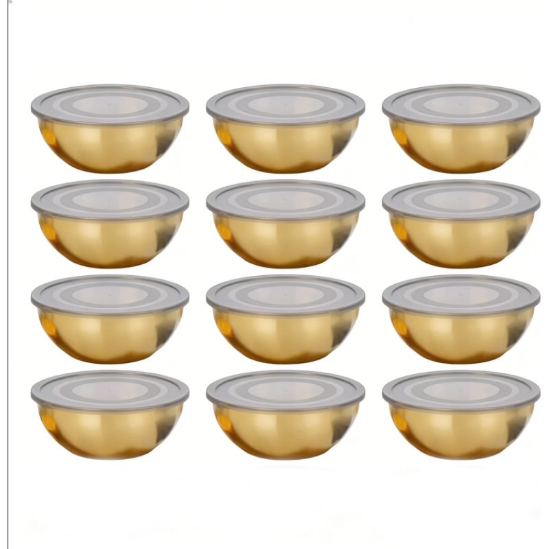 12er-packung 17 Cm Große, Goldene Edelstahl-kochschüsseln Mit Dicht Schließendem Deckel Für Obstsalat, Suppen, Esszimmer Und Küche