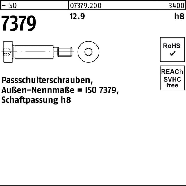 Pass-Schulterschraube mit Innensechskant ISO 7379 Stahl 12.9 h8 6 M5 x 12mm