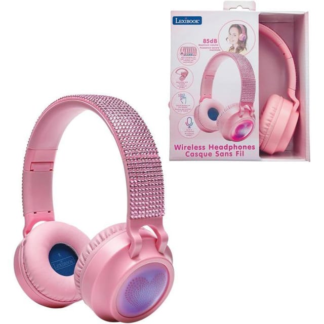 Lexibook - Foldable Bluetooth And Wired Light-up Headphones With A 3d Pink Rhinestone Design And Volume Limiter