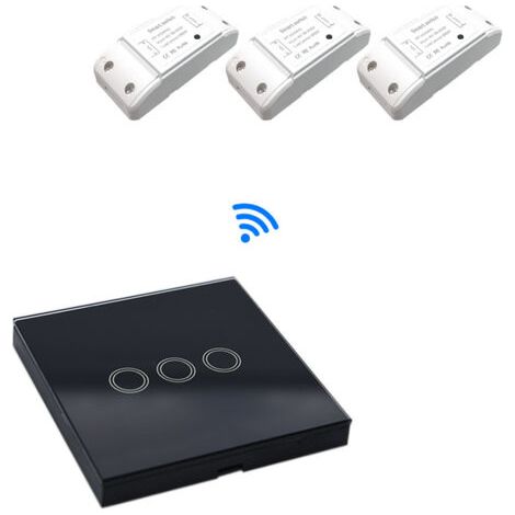 Télécommande Et Émetteur Mural Pour Motorisations,interrupteur Tactile Sans Fil A Distance, 1 Emetteur (panneau De Commande A Trois Voies) + 3 Recepteurs (identification Par Radiofrequence Rf
