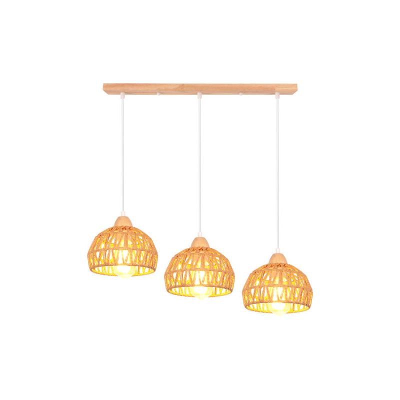 Retro-pendelleuchte Mit 3 Leuchten – Hanfseil-deckenleuchte – Höhe 17 Cm – Kompatibel Mit E27-leuchtmitteln Bis 60 W – Norcks