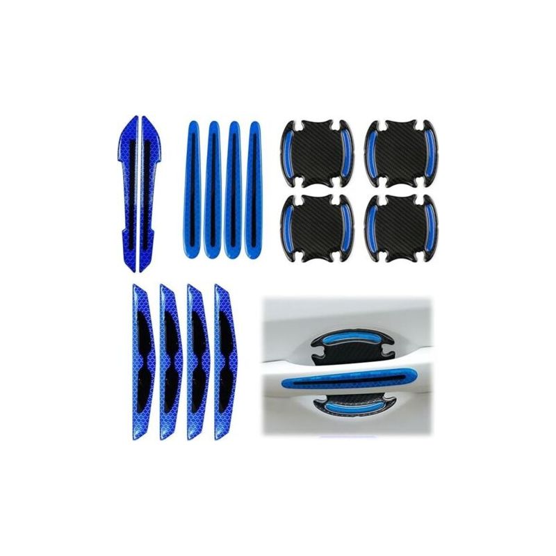 Set Mit 14 Autotürgriffschützern, Türschutzaufklebern, Reflektierenden Türschutzfolien, Reflektierenden Warnaufklebern (blau)